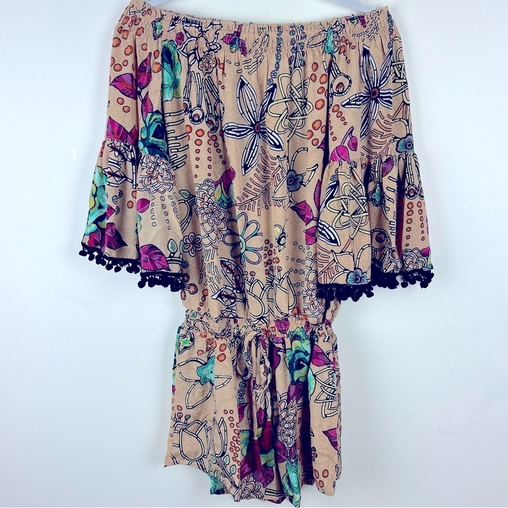 RAGA | Boho Festival Tropical Floral Pom Pom Shorts Romper | S